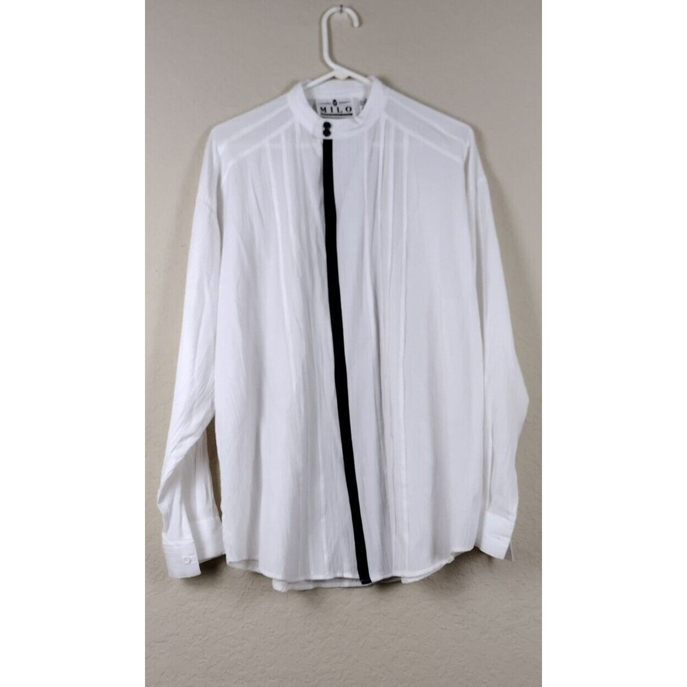 Men's White Button Down Shirt with Black Accent